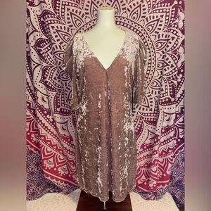 Forever 21 Pink Velvet Rouge Shoulder Sleeve V Neck Dress Women’s Size XL